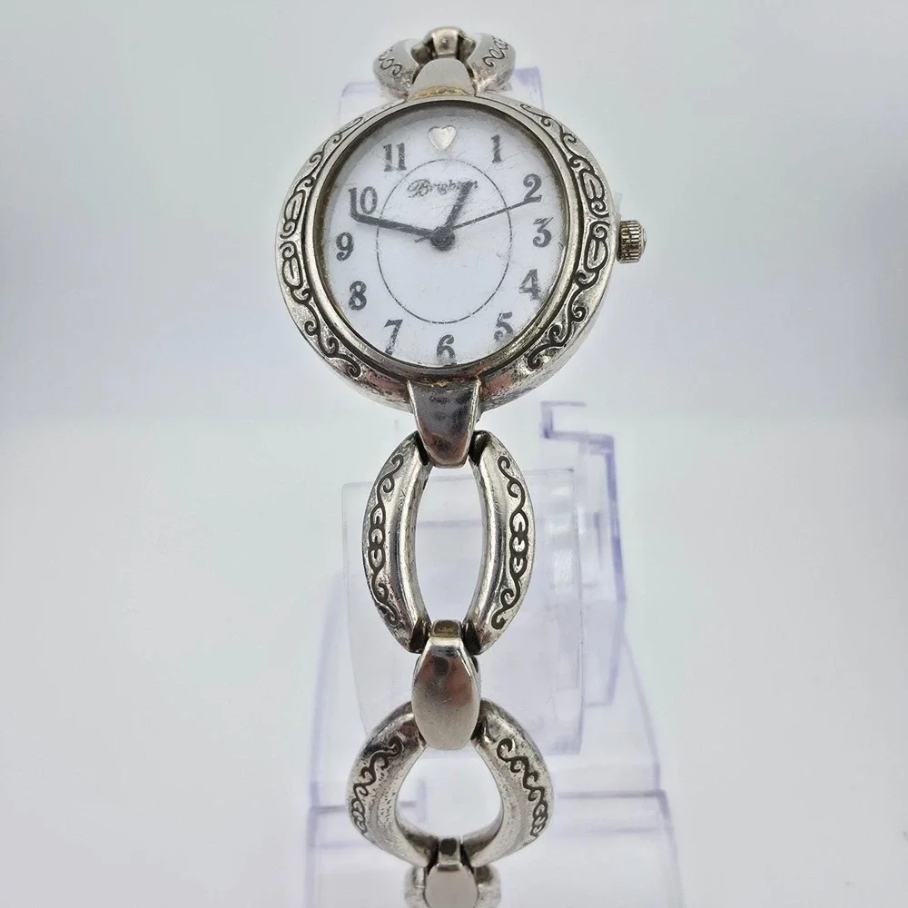 BRIGHTON 'Alta' Watch Petite Link Bracelet Etched Scrollwork Silver Plate 6.5
